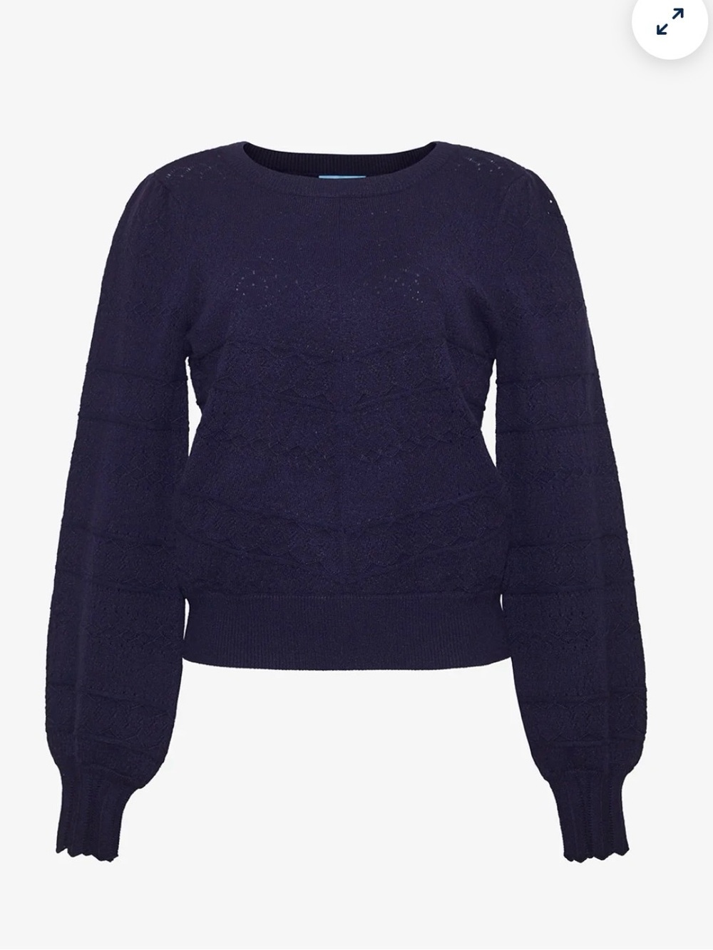 Draper James Navy Pointelle  Knit Balloon Sleeve Sweater